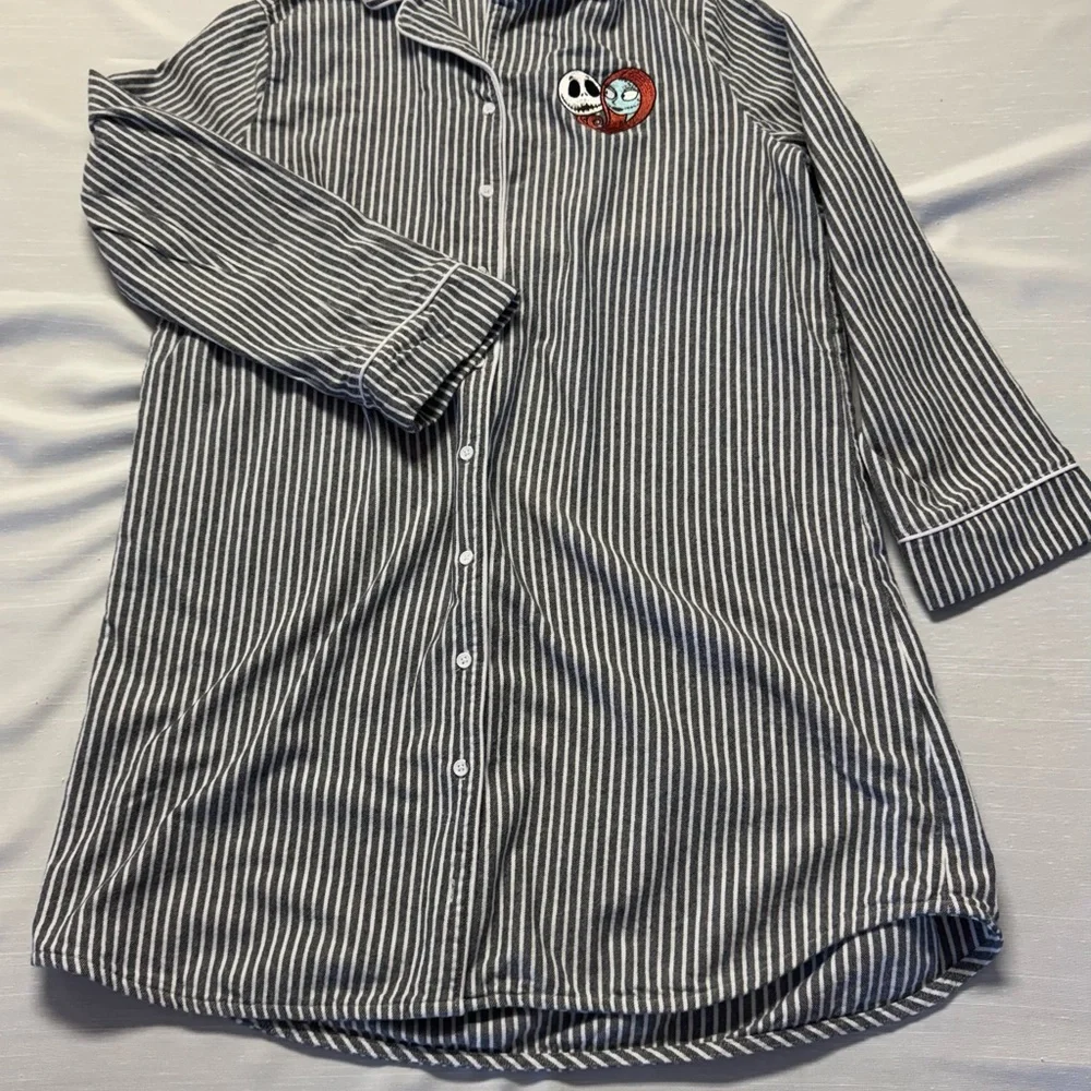 Disney Nightmare Before Christmas Striped Button‎ Down Sleep Shirt XL - Picture 2 of 7